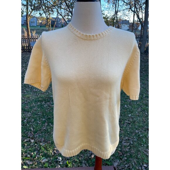 Yellow Short-Sleeve Knit Sweater Size L Lands End Womens Cotton Blend Hong Kong - Picture 1 of 10